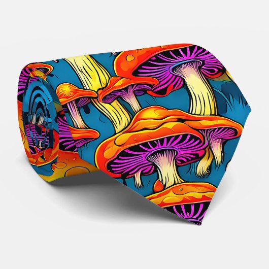 Psychedelisch Retro Trippy Mushrooms Krawatte (Gerollt)