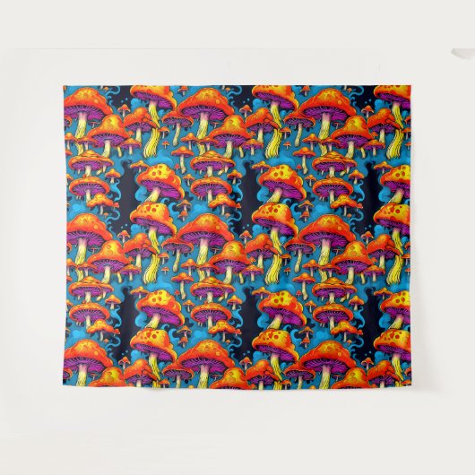 Psychedelisch Retro Trippy Mushrooms Wandteppich (Vorderseite (Horizontal))