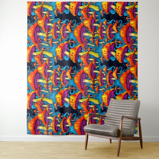 Psychedelisch Retro Trippy Mushrooms Wandteppich (Beispiel)