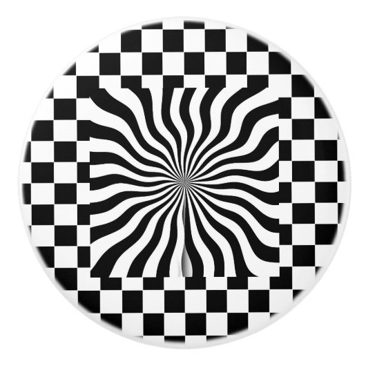 Psychedelisch + Schwarz Weiß Karos  Keramikknauf (Vorderseite)
