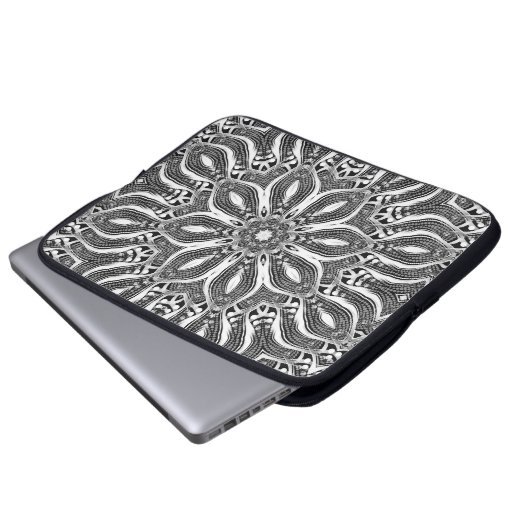 Psychedelisch Silver Serpent Geometric Mandala Laptopschutzhülle (Vorne Knopf)