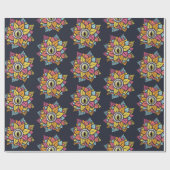 Psychedelisch Spooky Eye Blume farbig Geschenkpapier (Flach)