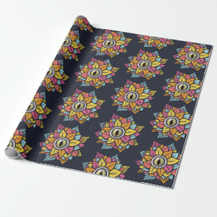 Psychedelisch Spooky Eye Blume farbig Geschenkpapier