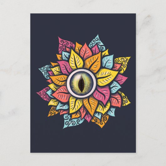 Psychedelisch Spooky Eye Blume farbig Postkarte (Vorderseite)