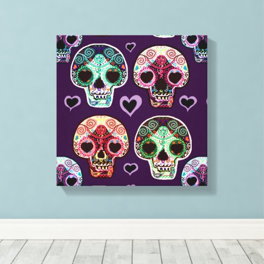 Psychedelisch Sugar Art Skulls Leinwanddruck (Insitu (Holzboden))