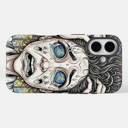 Psychedelisch Surreal Face iPhone Case - emotional (Rückseite (Horizontal))