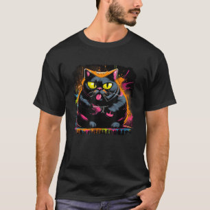 Psychedelisch Trippy Black Light Poster Cat Illust T-Shirt