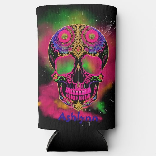Psychedelisch Trippy Custom Skull Colorful Selters Dosenkühler (Vorderseite)