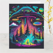 Psychedelisch UFO Fantasy Art Geburtstag Karte (Gelbe Blume)