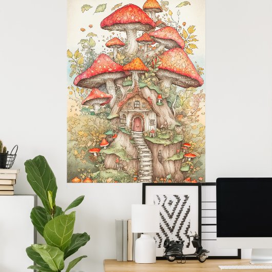 Psychedelisch Vintage Waldmushroom-Wohnung Poster (Heimbüro)