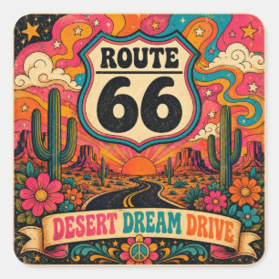 Psychedelische 70er-Jahre-Highway-Trippy-Mother-Ro Quadratischer Aufkleber