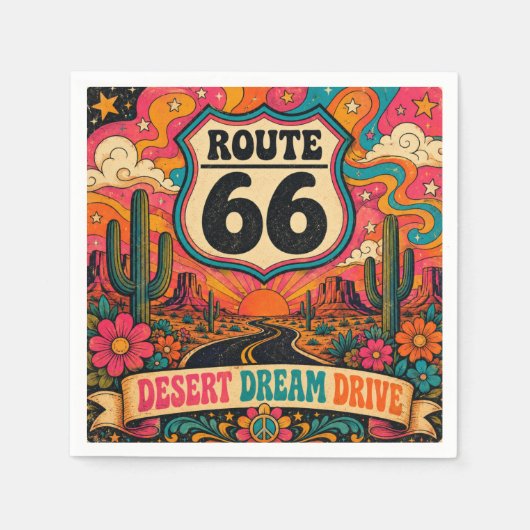 Psychedelische 70er Route 66 Trippy Highway Partya Serviette (Vorderseite)
