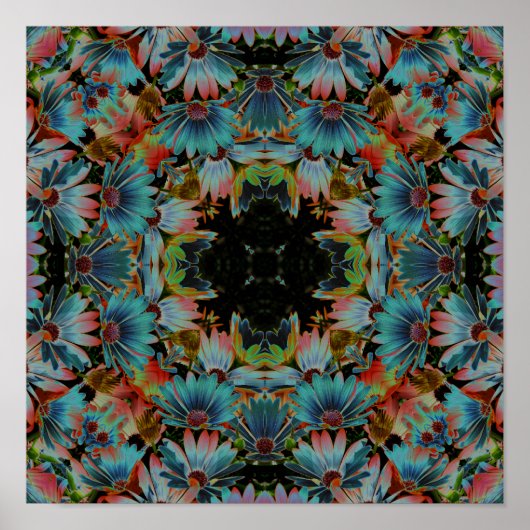 Psychedelische Abstrakte Daisies Blume Kaleidoskop Poster (Vorne)
