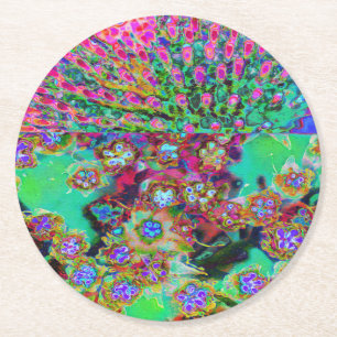 Psychedelische abstrakte groovige lila Sedum Runder Pappuntersetzer