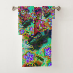 Psychedelische abstrakte groovy lila Sedum Badhandtuch Set