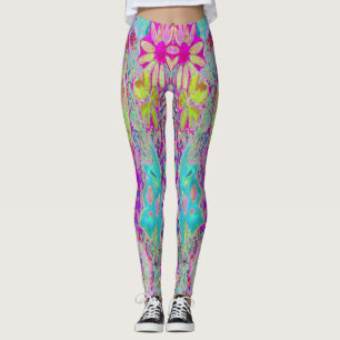 Psychedelische abstrakte Magenta- und Aquagarten-K Leggings