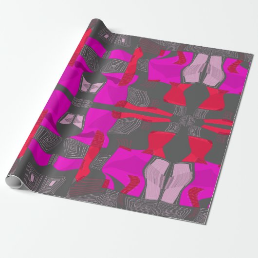 Psychedelische ägyptische Collage: Fuchsia Red Gra Geschenkpapier (Ungerollt)