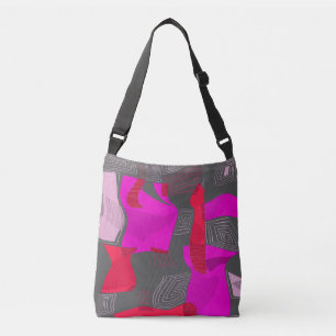 Psychedelische ägyptische Collage: Fuchsia Red Gra Tragetaschen Mit Langen Trägern