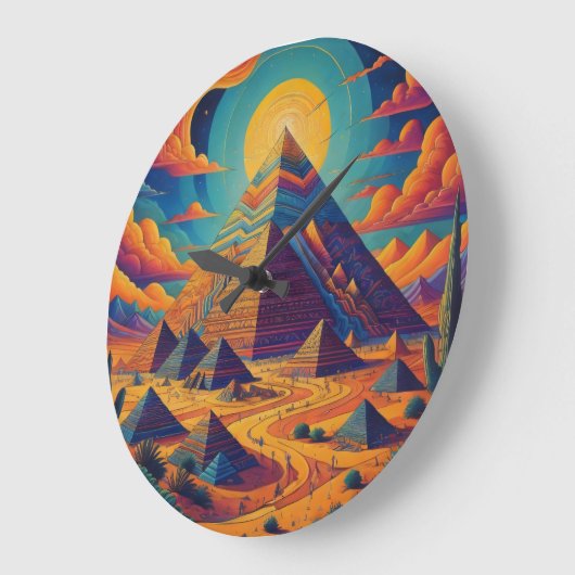 Psychedelische Ägyptische Pyramide Landschaftskuns Große Wanduhr (Winkel)