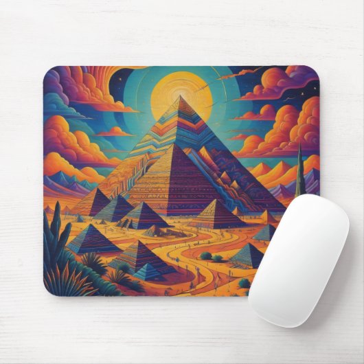 Psychedelische Ägyptische Pyramide Landschaftskuns Mousepad (Mit Mouse)