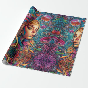 Psychedelische Alice im Wunderland Blaues Mädchen- Geschenkpapier