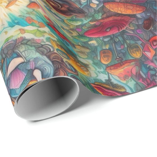 Psychedelische Alice im Wunderland Lila Thema Geschenkpapier (Rolleneckpunkt)