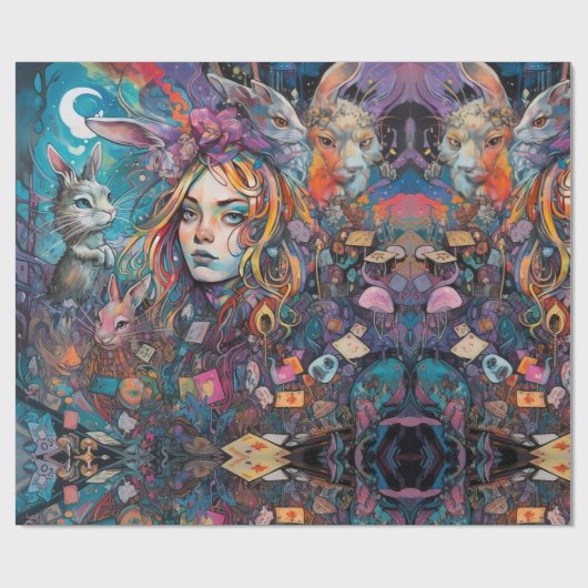 Psychedelische Alice im Wunderland Tierthema Geschenkpapier (Flach)