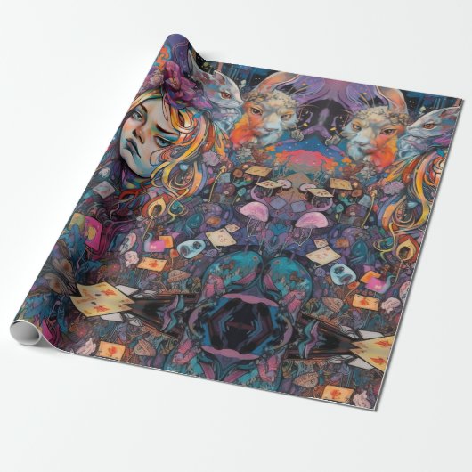 Psychedelische Alice im Wunderland Tierthema Geschenkpapier (Ungerollt)