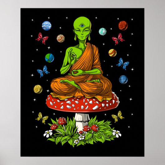 Psychedelische Alien Buddha Poster (Vorne)
