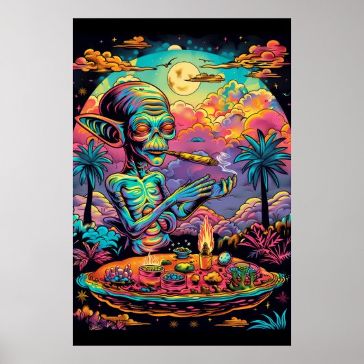 Psychedelische Außerirdischen Rauchen eines gemein Poster (Vorne)