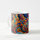 Psychedelische Batik-Gitarrenkunst – Farbige Retro Kaffeetasse (Vorderseite Links)