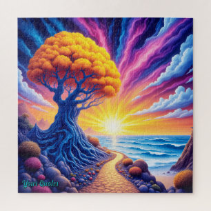 Psychedelische Baum Sonnenuntergang Surreal Landsc Puzzle