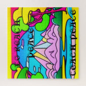 Psychedelische Berge, See, Bäume. Frieden Puzzle (Vertikal)