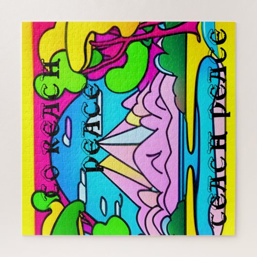 Psychedelische Berge, See, Bäume. Frieden Puzzle (Vertikal)