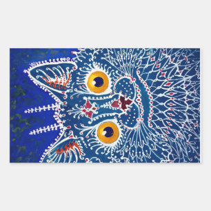 Psychedelische Blaue Katze von Louis Wain Rechteckiger Aufkleber