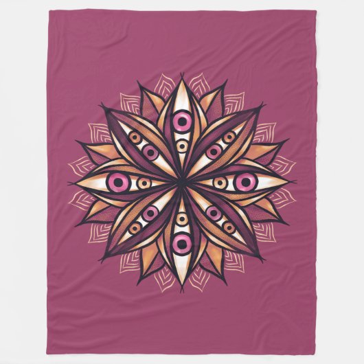 Psychedelische Blume Kunst mit trippy Creepy Eyes Fleecedecke (Vorderseite)
