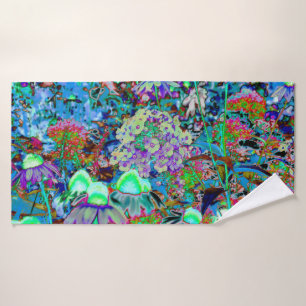 Psychedelische Blume Lila und Kalkgrün Badehandtuch
