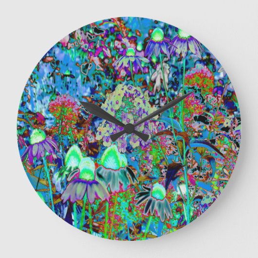 Psychedelische Blume Lila und Kalkgrün Große Wanduhr (Vorderseite)