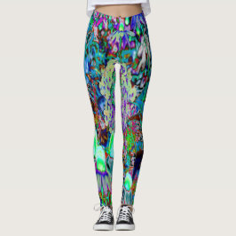 Psychedelische Blume Lila und Kalkgrün Leggings