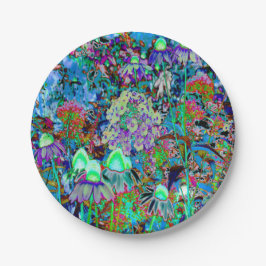 Psychedelische Blume Lila und Kalkgrün Pappteller