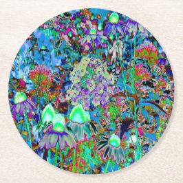 Psychedelische Blume Lila und Kalkgrün Runder Pappuntersetzer