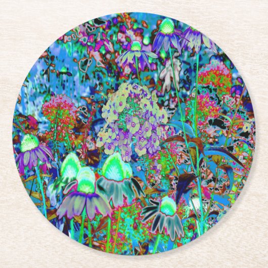 Psychedelische Blume Lila und Kalkgrün Runder Pappuntersetzer (Vorderseite)