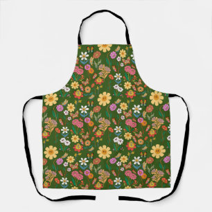 Psychedelische Blume Muster Retro Style D Green BG Schürze