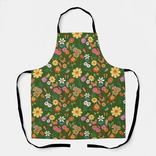 Psychedelische Blume Muster Retro Style D Green BG Schürze (Vorderseite)