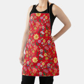 Psychedelische Blume Muster Retro Style Red BG Schürze (InSitu)