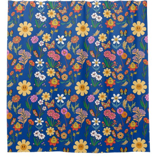 Psychedelische Blume Muster x4 Blue BG Duschvorhang (Vorderseite)
