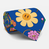 Psychedelische Blume Muster x4 Blue BG Krawatte (Gerollt)