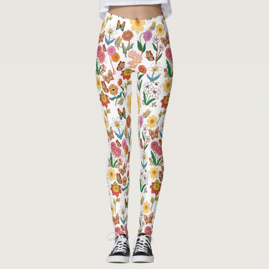 Psychedelische Blume Muster x4 Leggings (Vorderseite)