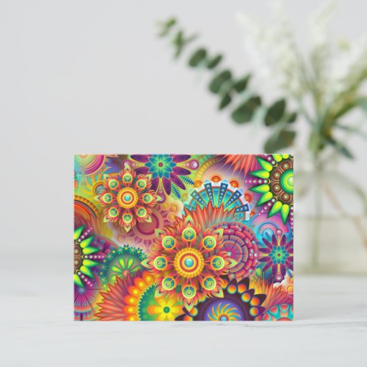Psychedelische Blume Postkarte (Stehend Vorderseite)