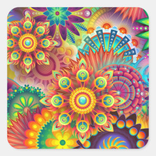 psychedelische Blume Quadratischer Aufkleber